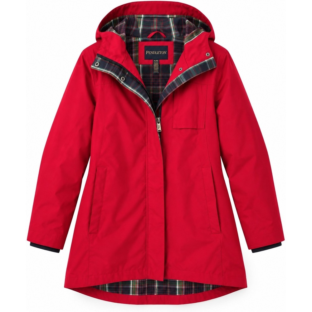 Pendleton Womens XL Red Hooded Jacket Tartan Plaid Lined Rain Outdoor Coat